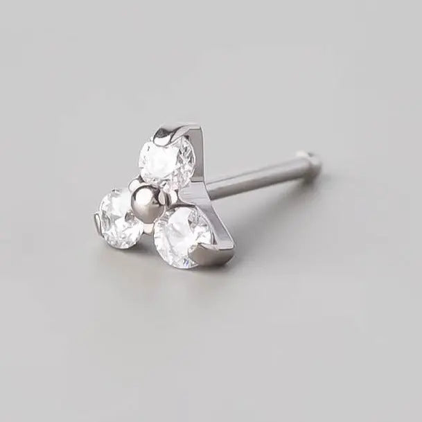 Straight Nose Stud Triple Trinity - Titanium - Camden Body Jewellery