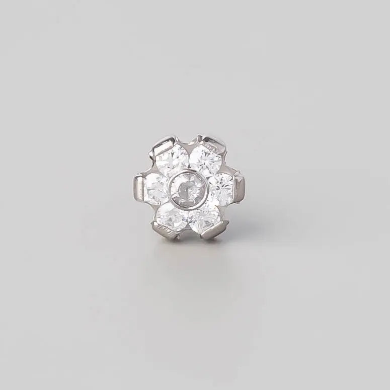 Straight Nose Stud Six Flower CZ - Titanium