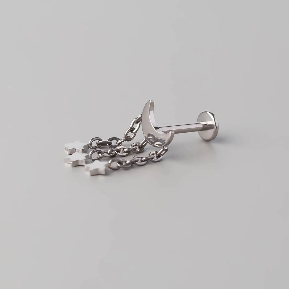 Crescent Triple Star Dangle Labret - Titanium