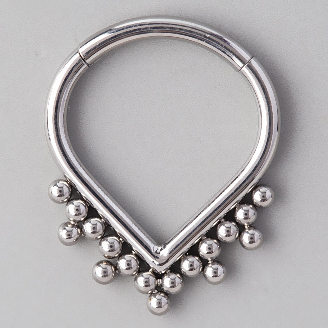 Chevron Hinged Segment Hoop Ball Clusters in Silver - Titanium - Camden Body Jewellery