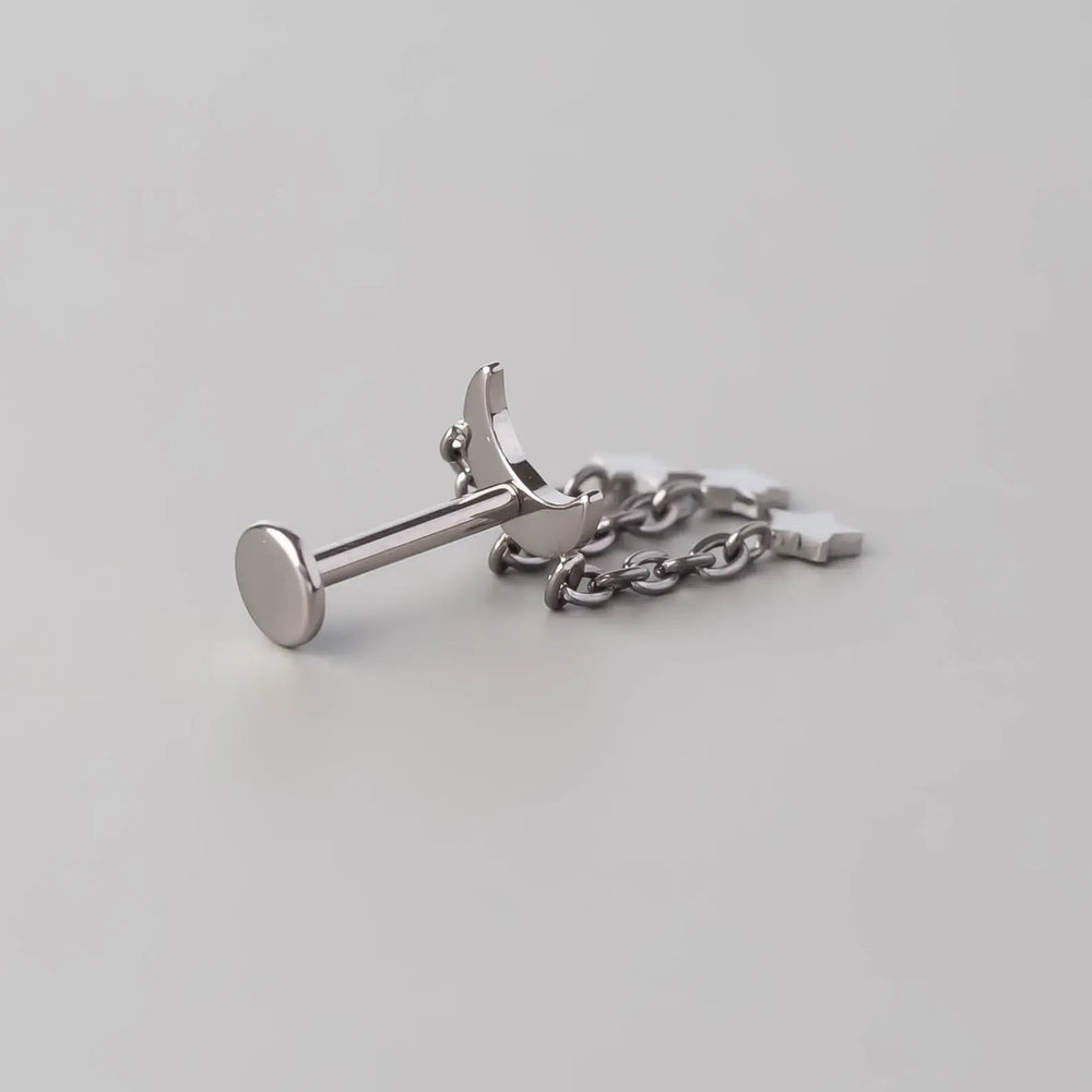 Crescent Triple Star Dangle Labret - Titanium