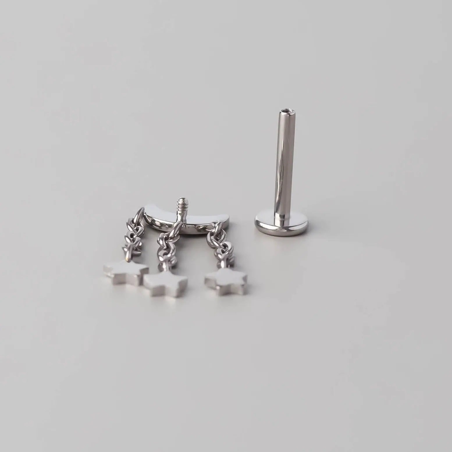 Crescent Triple Star Dangle Labret - Titanium - Camden Body Jewellery