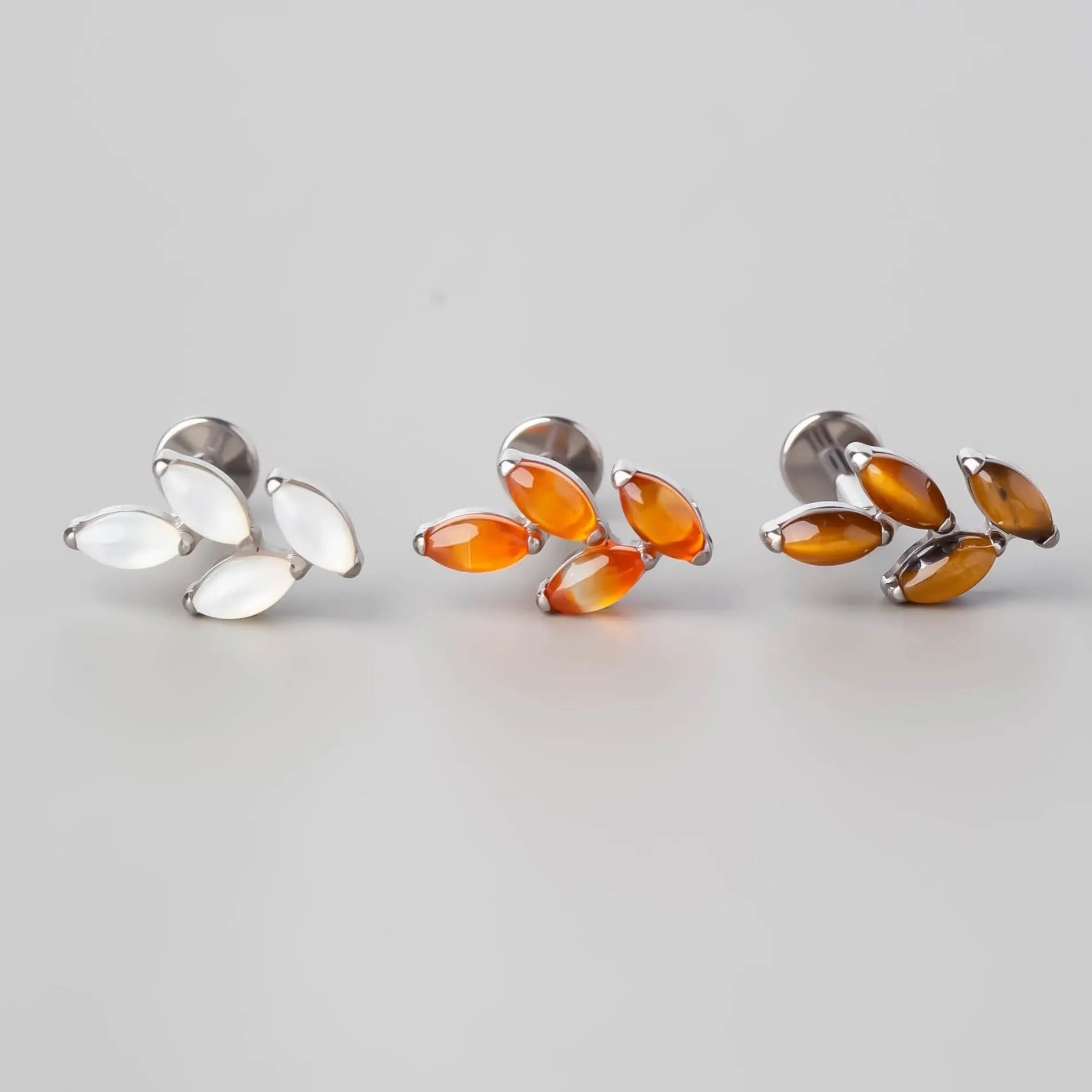 Quadruple Leaf Stone Labret in Pink Opal - Titanium - Camden Body Jewellery