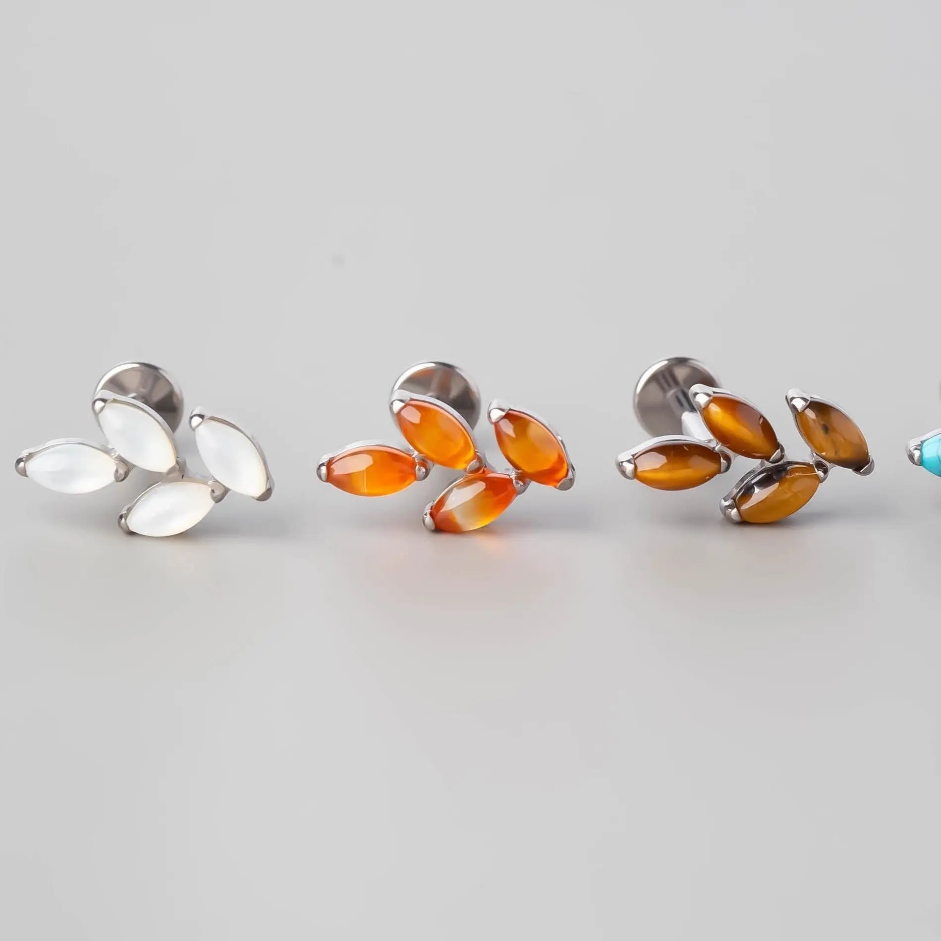 Quadruple Leaf Stone Labret in Abalone Shell - Titanium - Camden Body Jewellery