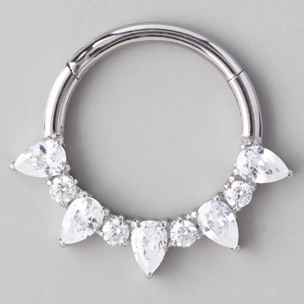 5 Pear Cut Stone 4 Round Stone Segment Hoop in Silver - Titanium