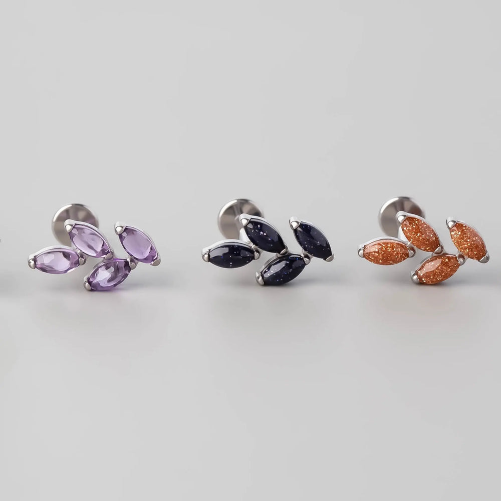 Quadruple Leaf Stone Labret in Amethyst - Titanium