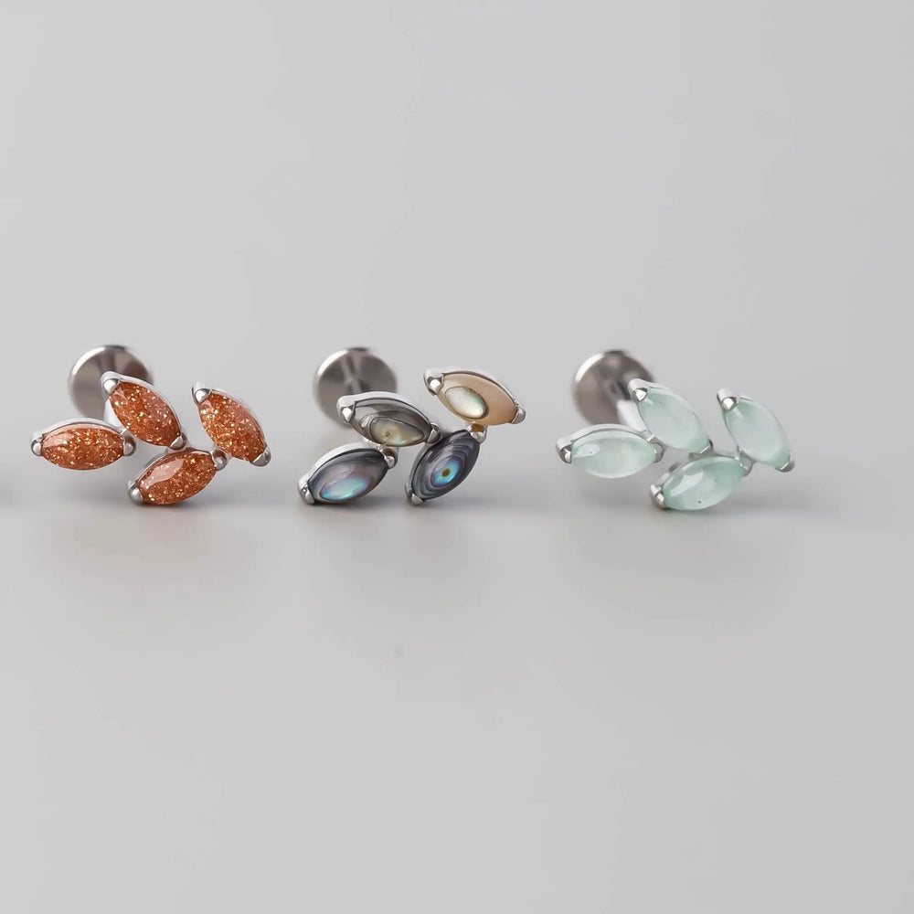 Quadruple Leaf Stone Labret in Green Aventurine - Titanium