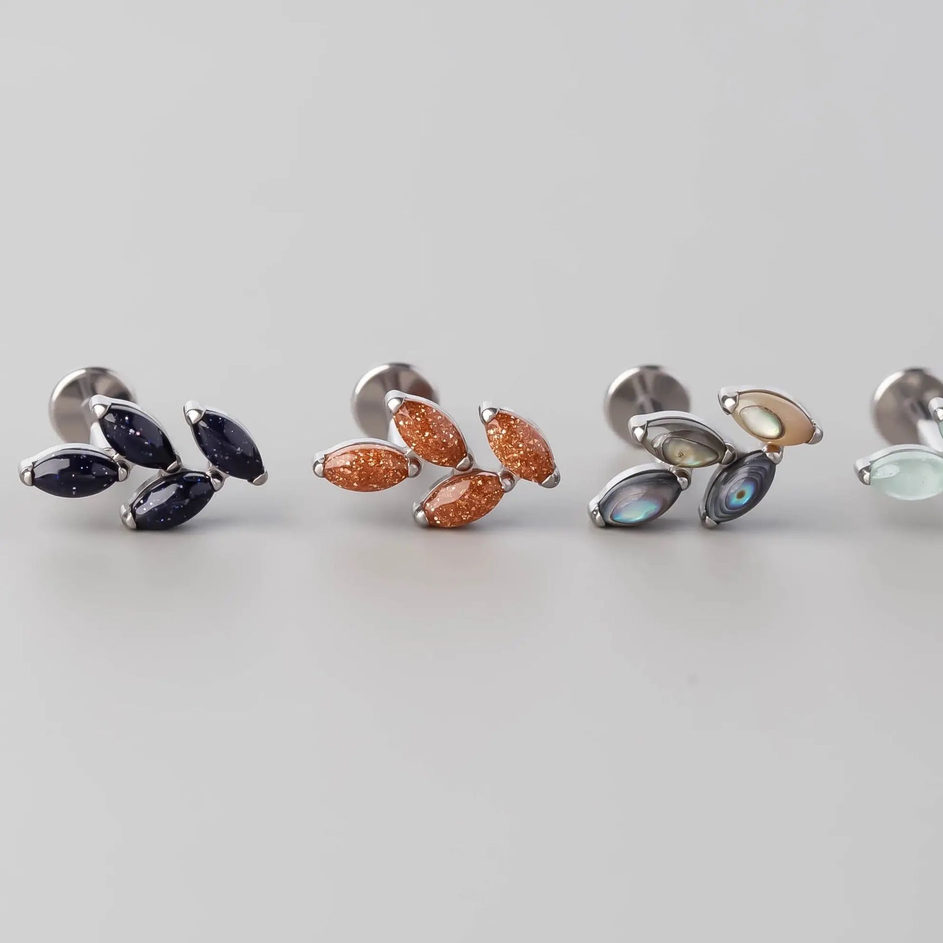 Quadruple Leaf Stone Labret in Turquoise - Titanium - Camden Body Jewellery