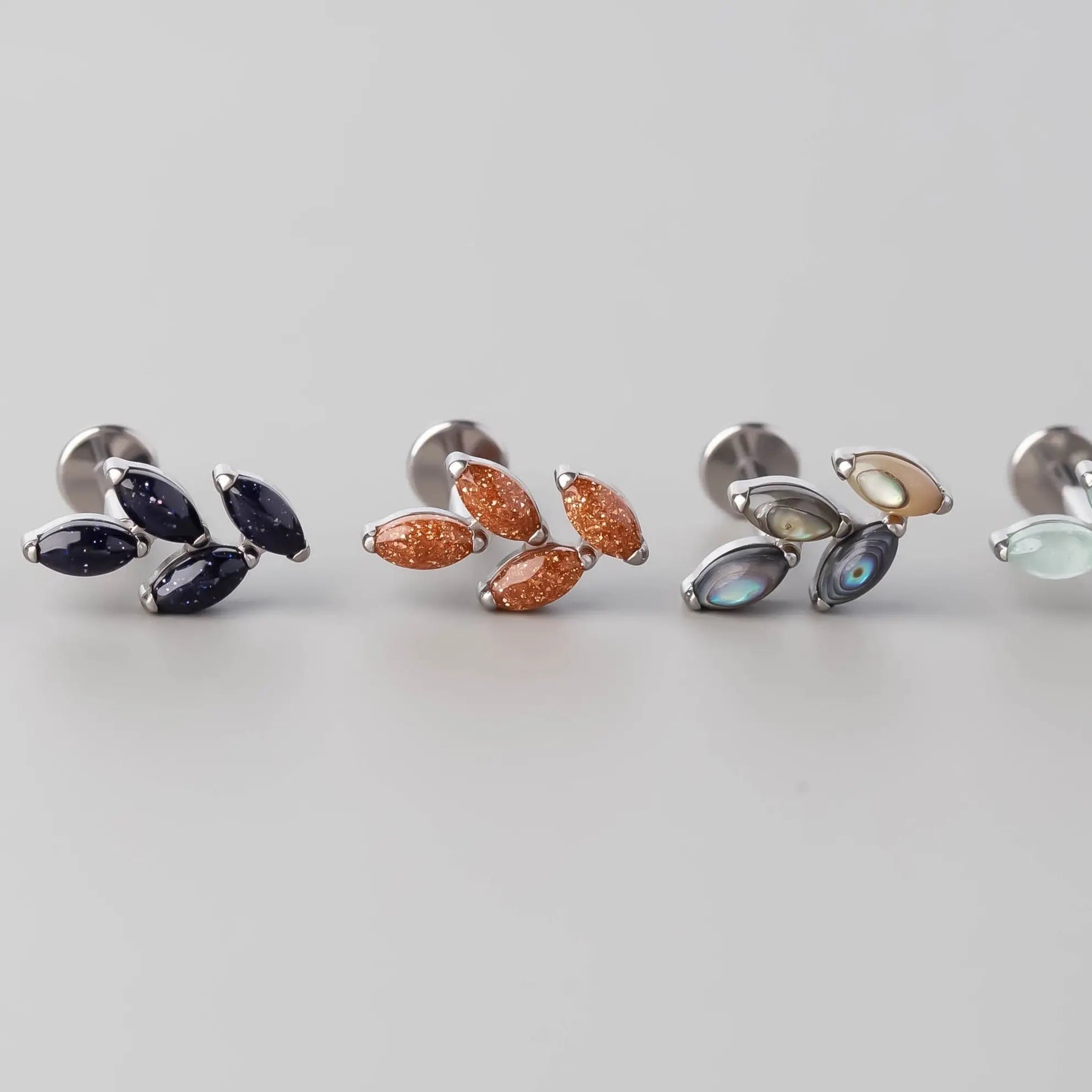 Quadruple Leaf Stone Labret in Turquoise - Titanium - Camden Body Jewellery