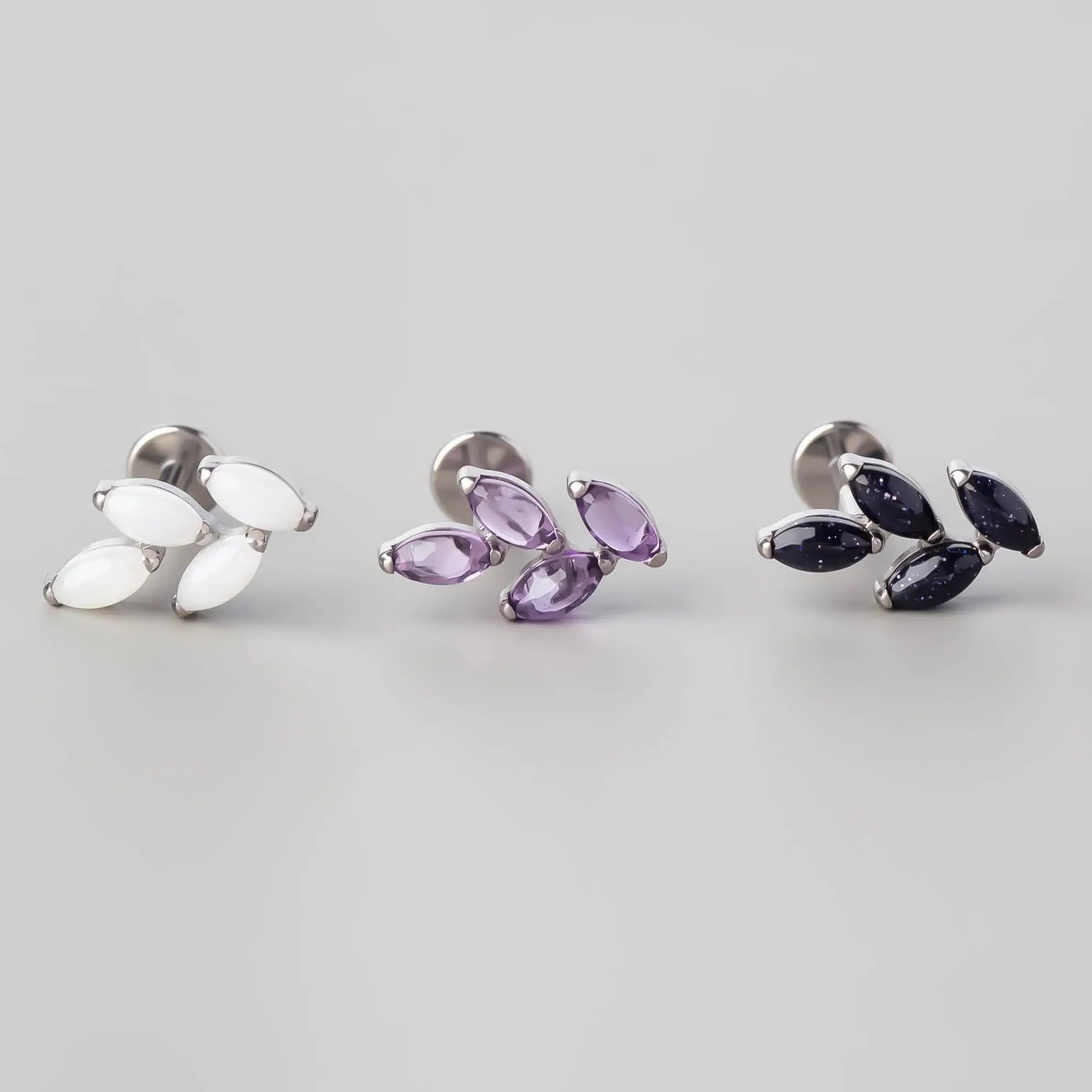 Quadruple Leaf Stone Labret in Pink Opal - Titanium - Camden Body Jewellery