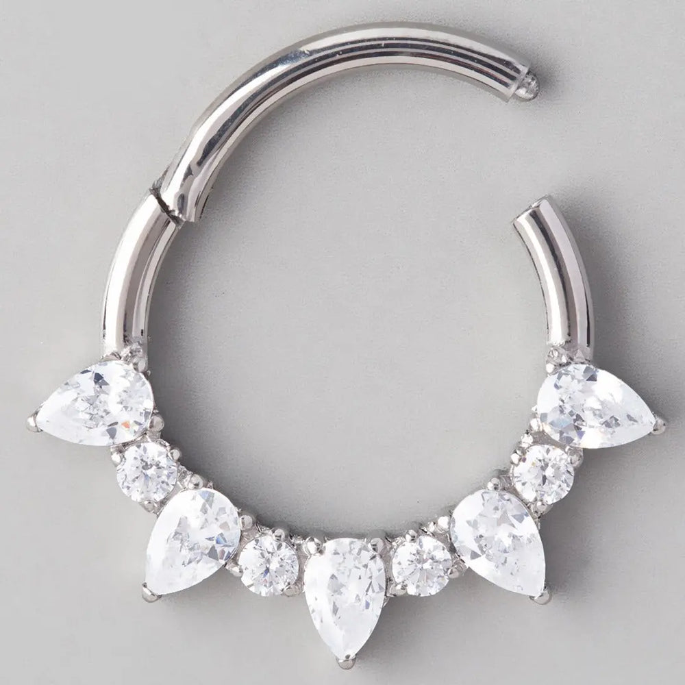 5 Pear Cut Stone 4 Round Stone Segment Hoop in Silver - Titanium