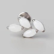 Quadruple Leaf Stone Labret in White Jade + Clear - Titanium - Camden Body Jewellery