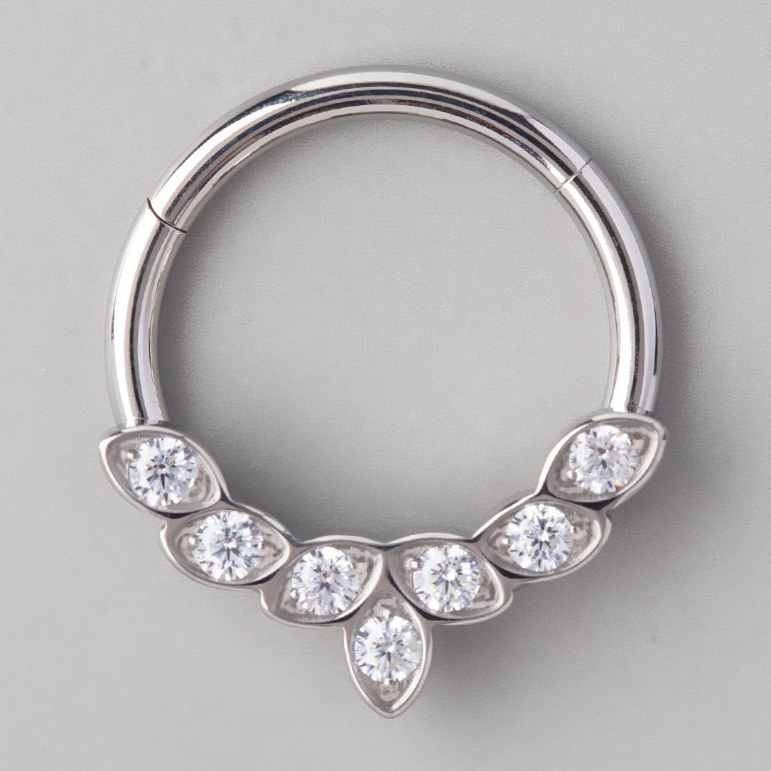 7 Set Prong Set CZ Front Face Segment Hoop in Silver - Titanium - Camden Body Jewellery