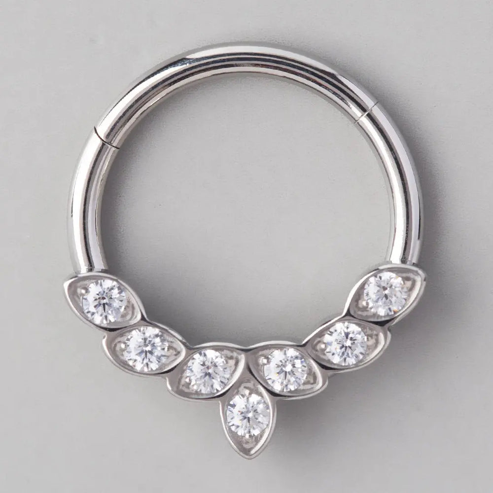 7 Set Prong Set CZ Front Face Segment Hoop in Silver - Titanium