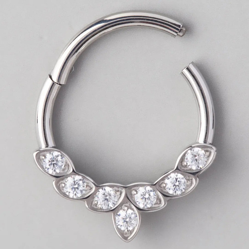 7 Set Prong Set CZ Front Face Segment Hoop in Silver - Titanium