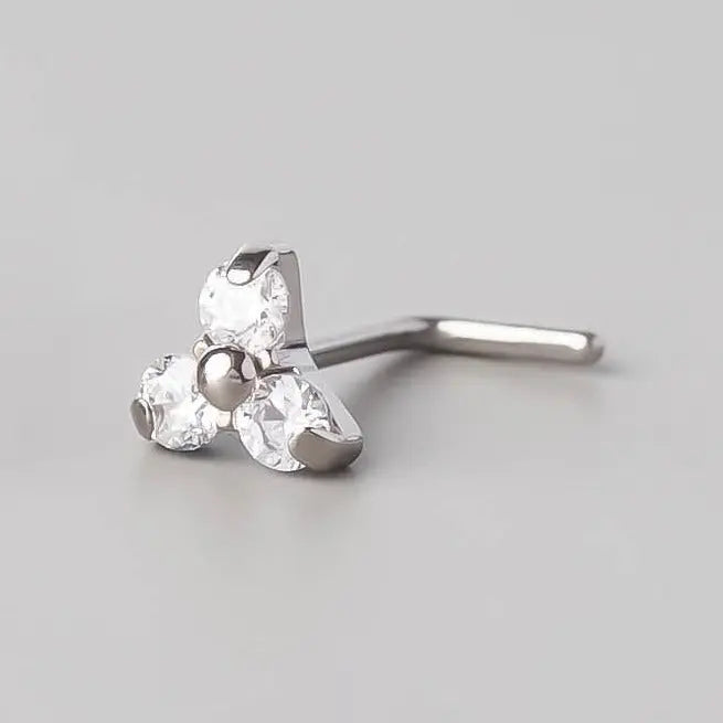 L-Shape Nose Stud Triple Trinity - Titanium - Camden Body Jewellery