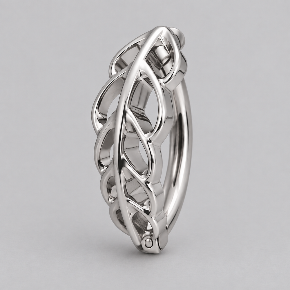 Hinged Belly Bar Leafy in Silver - Titanium