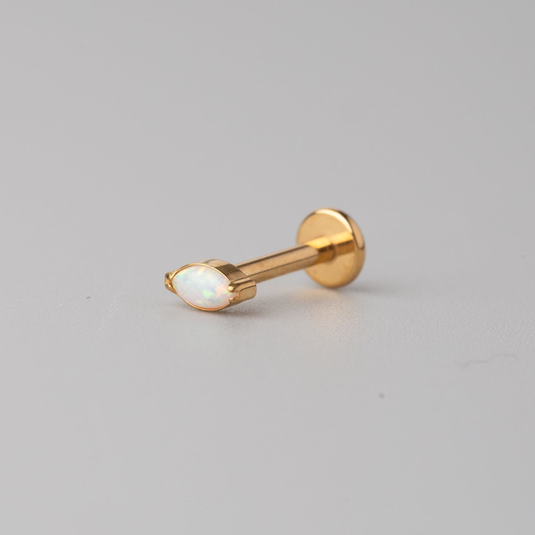 Oval White Opal Labret in Gold - Titanium - Camden Body Jewellery