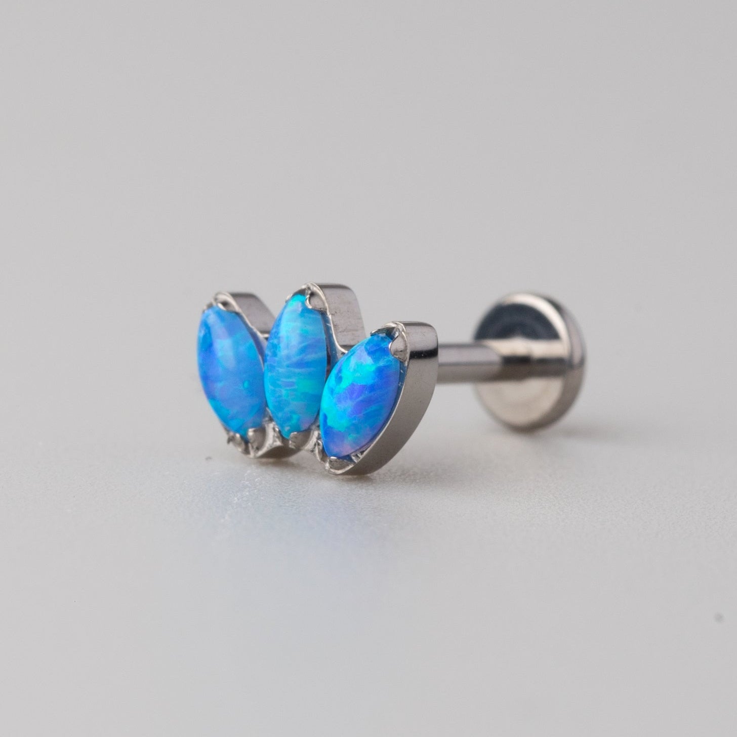 Triple Marquise Blue Opal Labret in Silver - Titanium - Camden Body Jewellery