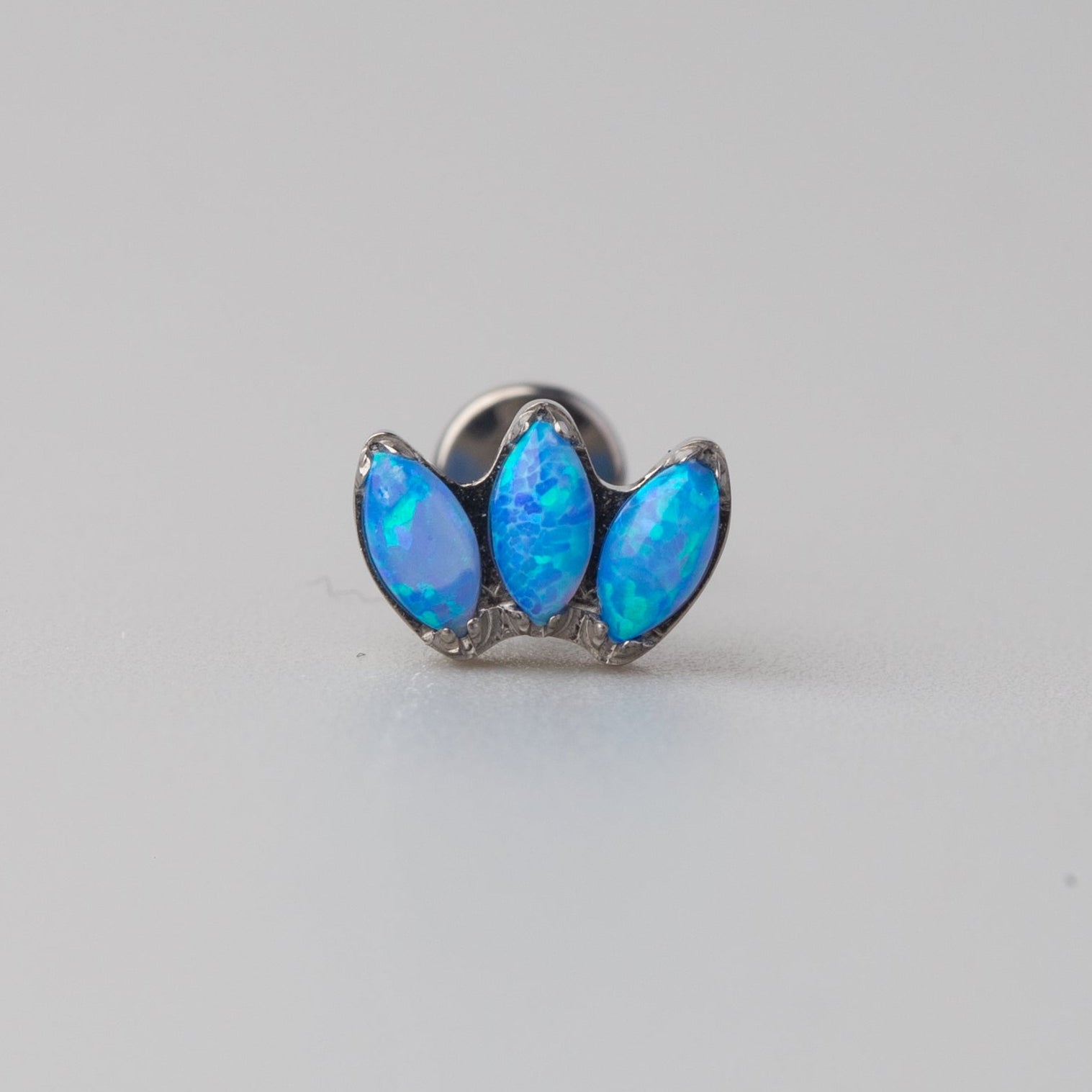 Triple Marquise Blue Opal Labret in Silver - Titanium - Camden Body Jewellery