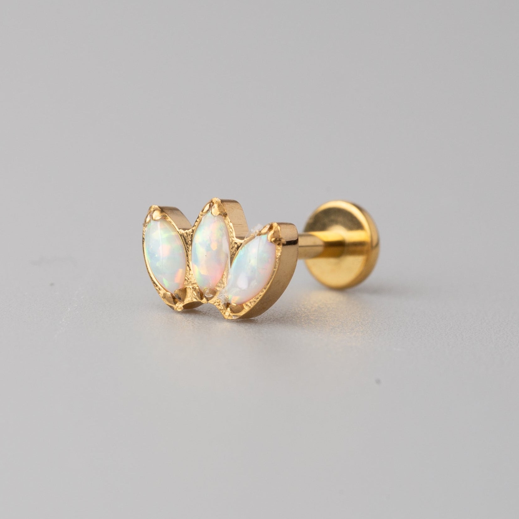 Triple Marquise White Opal Labret in Gold - Titanium - Camden Body Jewellery