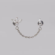 Triple Marquise Clear CZ Chain Dangle Labret in Silver - Titanium - Camden Body Jewellery