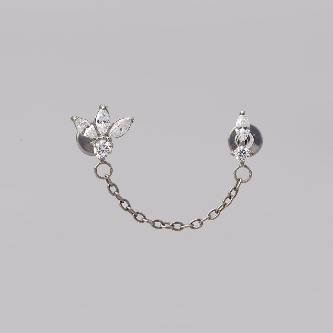 Triple Marquise Clear CZ Chain Dangle Labret in Silver - Titanium - Camden Body Jewellery