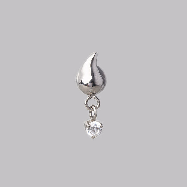 Upward Rain Drop Clear CZ Dangle Labret in Silver - Titanium