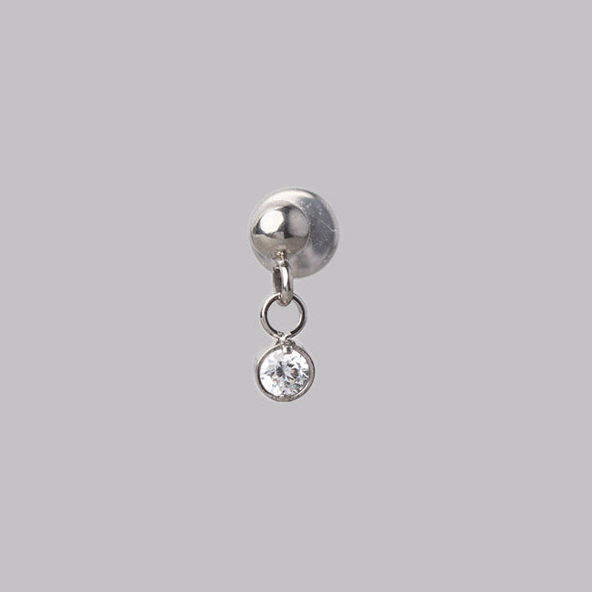 Ball Top Bezel Dangle Labret in Silver - Titanium