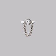 Oval and Double Clear CZ Chain Dangle Labret in Silver - Titanium - Camden Body Jewellery