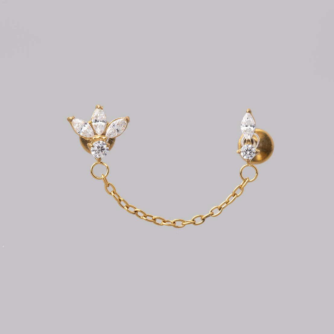 Triple Marquise Clear CZ Chain Dangle Labret in Gold - Titanium - Camden Body Jewellery