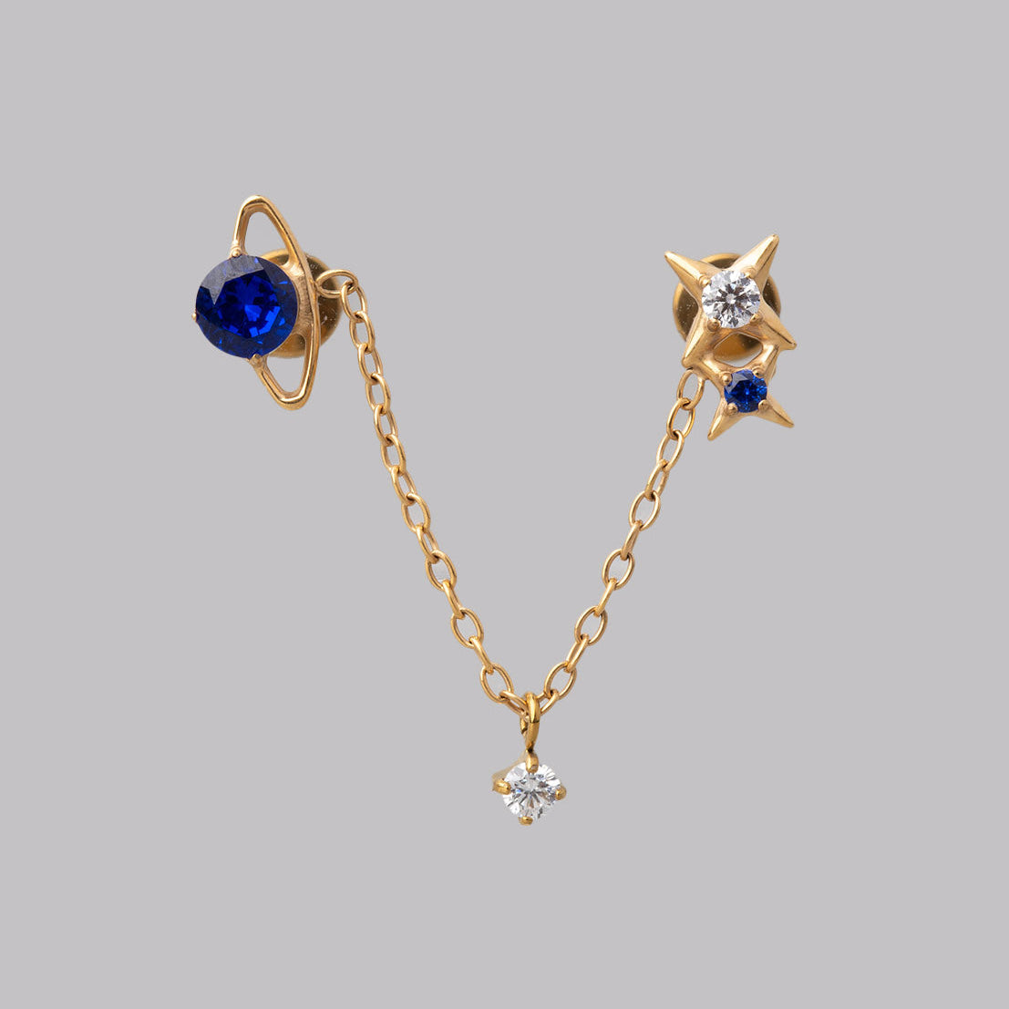 Blue CZ Chain Dangle Double Labret in Gold - Titanium - Camden Body Jewellery