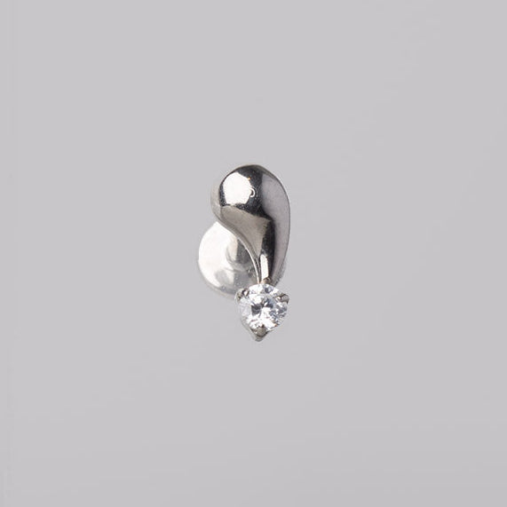 Downward Rain Drop Clear CZ Labret in Silver - Titanium