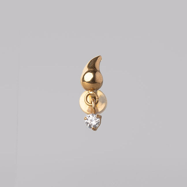 Upward Rain Drop Clear CZ Dangle Labret in Gold - Titanium