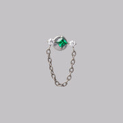 Square Emerald Green Double Clear CZ Chain Dangle Labret in Silver - Titanium - Camden Body Jewellery