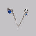 Blue CZ Chain Dangle Double Labret in Silver - Titanium - Camden Body Jewellery