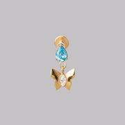 Butterfly Dangle with Aqua CZ Labret in Gold - Titanium - Camden Body Jewellery