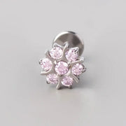 CZ Paved Flower Labret in Pink - Titanium - Camden Body Jewellery