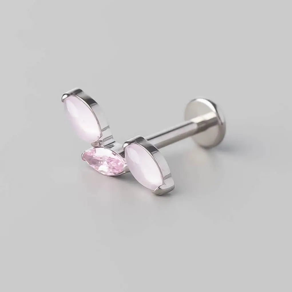 Triple Marquise Wide Labret in Pink Opal + Pink - Titanium - Camden Body Jewellery