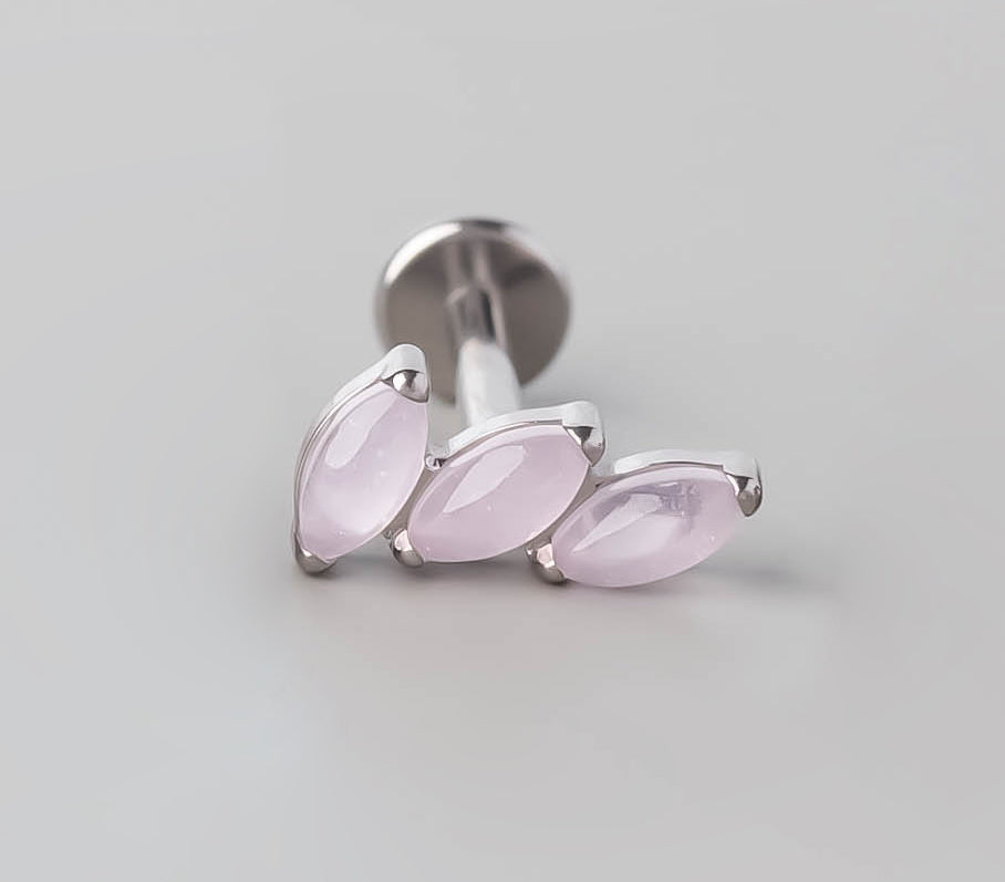 Triple Wonky Stone Labret in Pink Opal - Titanium - Camden Body Jewellery