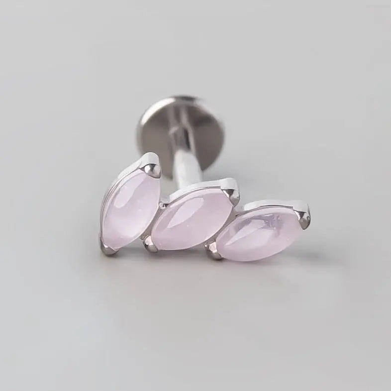 Triple Wonky Stone Labret in Pink Opal - Titanium - Camden Body Jewellery