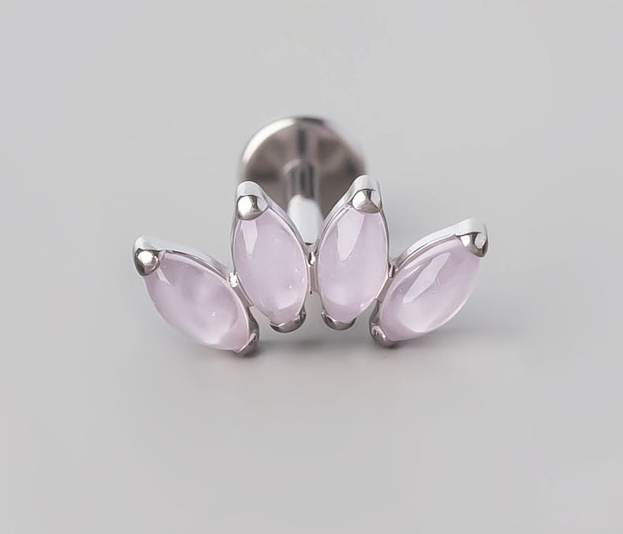 Quadruple Marquise Stone Labret in Pink Opal - Titanium - Camden Body Jewellery