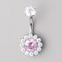 Flower Belly Bar with Pink CZ Top - Titanium - Camden Body Jewellery