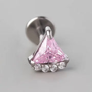 Quadruple CZ Triangle Set Labret in Pink - Titanium - Camden Body Jewellery