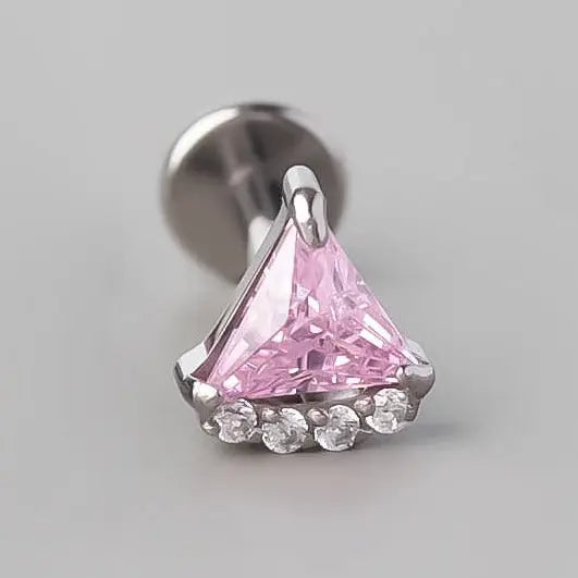 Quadruple CZ Triangle Set Labret in Pink - Titanium - Camden Body Jewellery