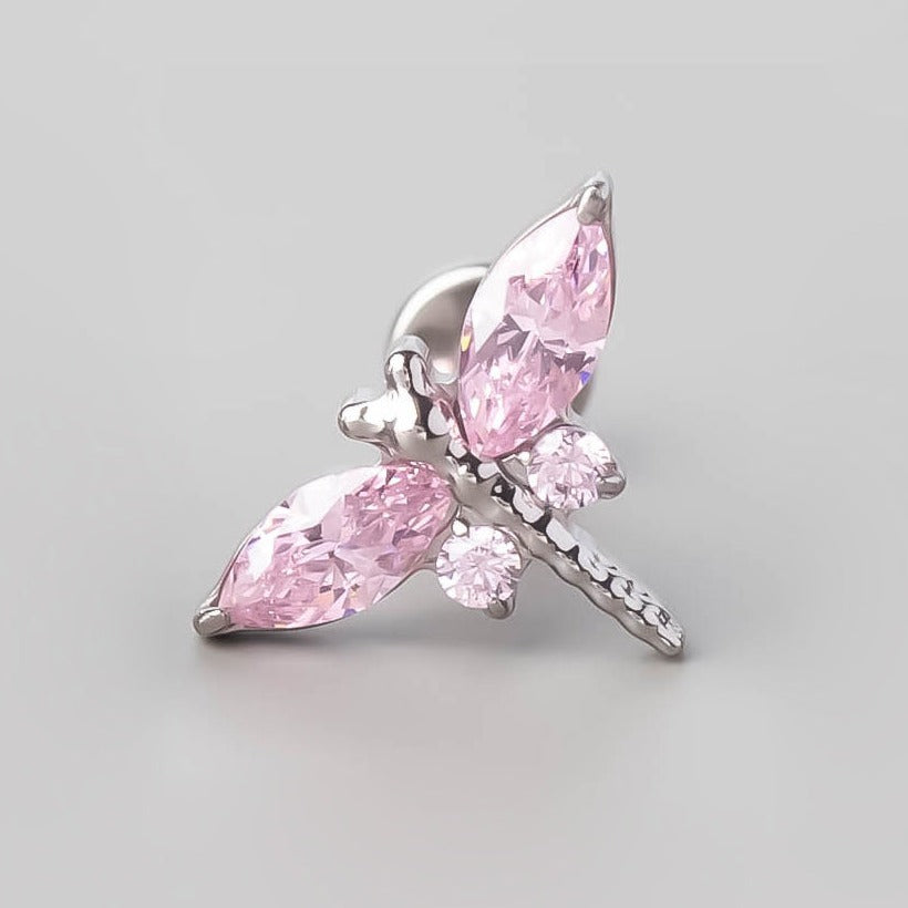 Dragonfly Labret in Pink - Titanium - Camden Body Jewellery
