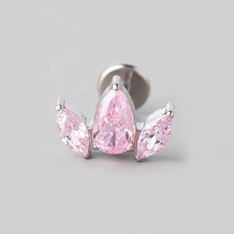 Double Marquise and Pear CZ Labret in Pink - Titanium - Camden Body Jewellery