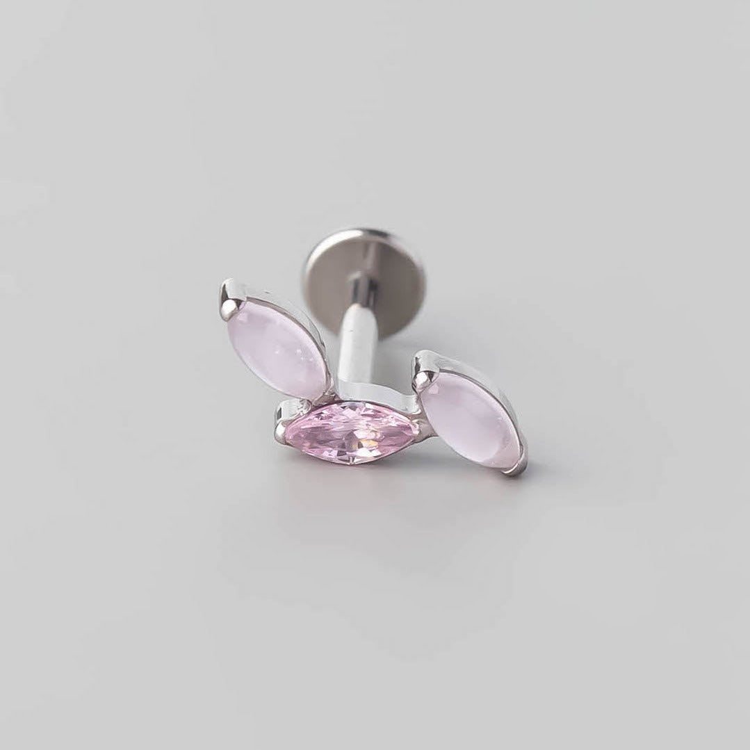 Triple Marquise Wide Labret in Pink Opal + Pink - Titanium - Camden Body Jewellery