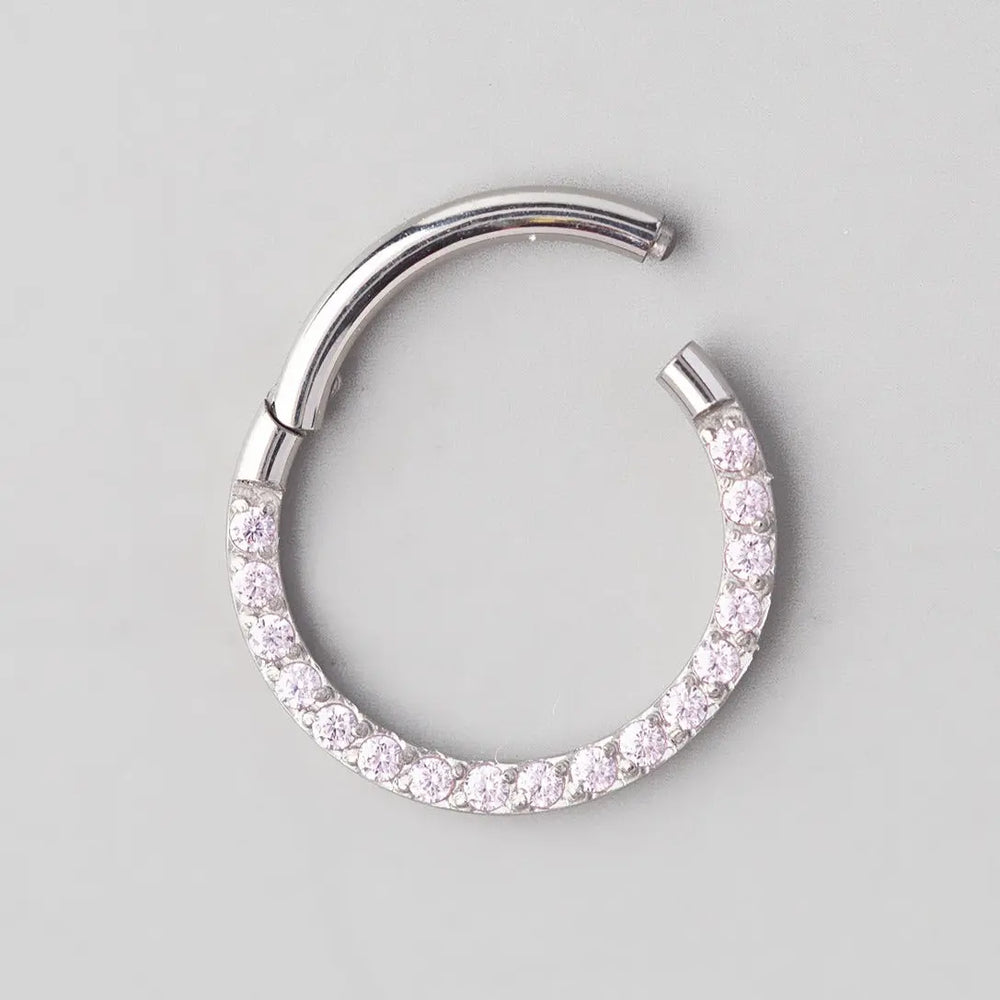Hinged Segment Ring Front Face CZ in Pink - Titanium