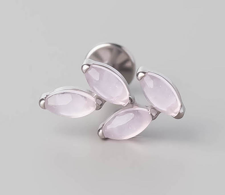 Quadruple Leaf Stone Labret in Pink Opal - Titanium - Camden Body Jewellery